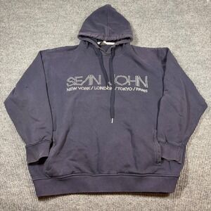 Vintage‎ Sean John Hoodie Men's XXL Navy Blue Graphic Retro Y2K Hip Hop Skater